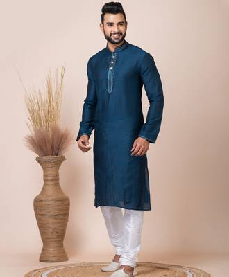Dark blue designer festive wear jacquard kurta-pajama 3