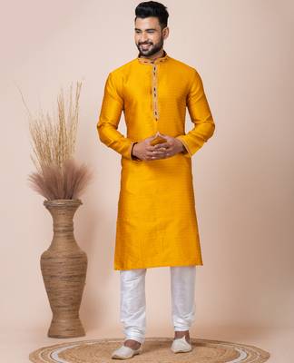 Yellow designer festive wear jacquard kurta-pajama 3