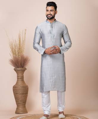 Grey designer festive wear jacquard kurta-pajama 1