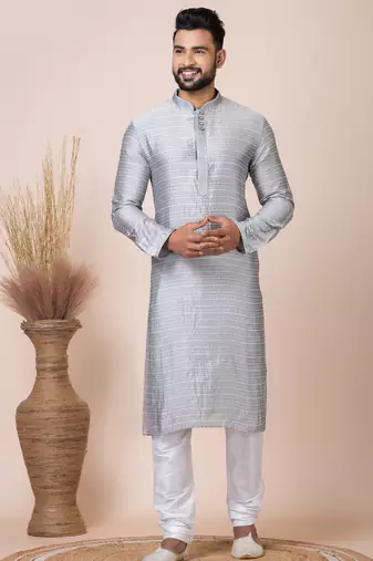 Grey designer festive wear jacquard kurta-pajama