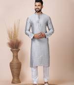 Grey designer festive wear jacquard kurta-pajama