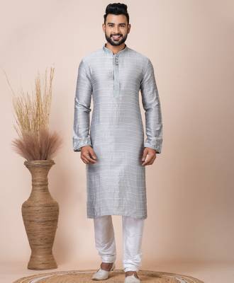 Grey designer festive wear jacquard kurta-pajama 3