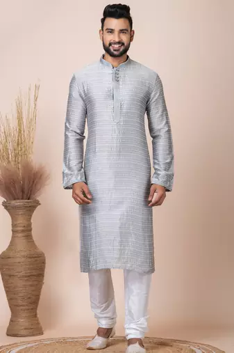 Grey designer festive wear jacquard kurta-pajama