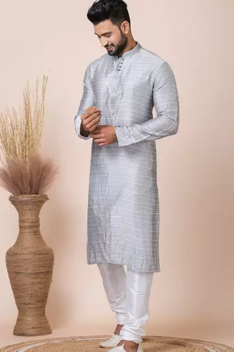 Grey designer festive wear jacquard kurta-pajama