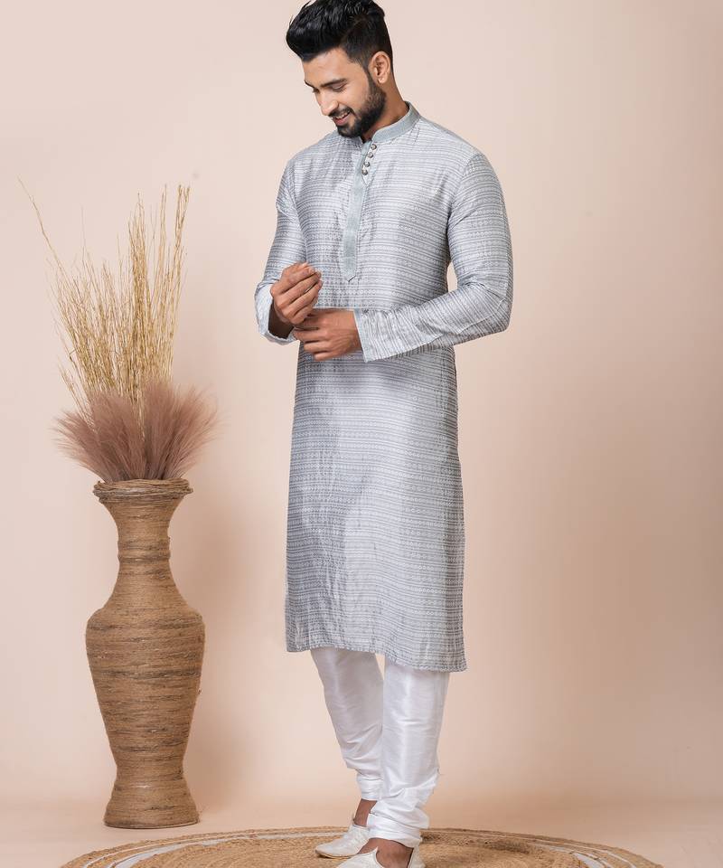 Grey designer festive wear jacquard kurta-pajama