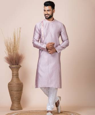 Peach designer festive wear jacquard kurta-pajama 1