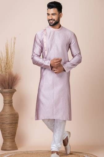 Peach designer festive wear jacquard kurta-pajama