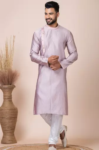 Peach designer festive wear jacquard kurta-pajama