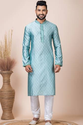 Green designer festive wear jacquard kurta-pajama