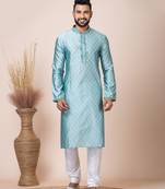 Green designer festive wear jacquard kurta-pajama