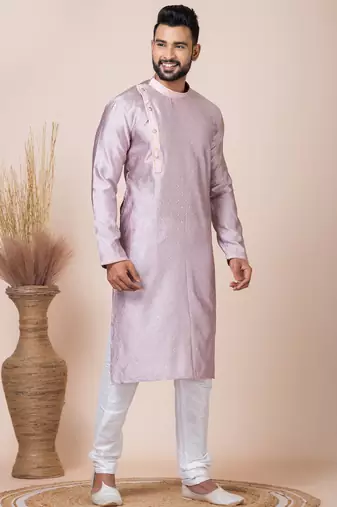 Peach designer festive wear jacquard kurta-pajama