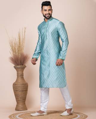 Green designer festive wear jacquard kurta-pajama 2