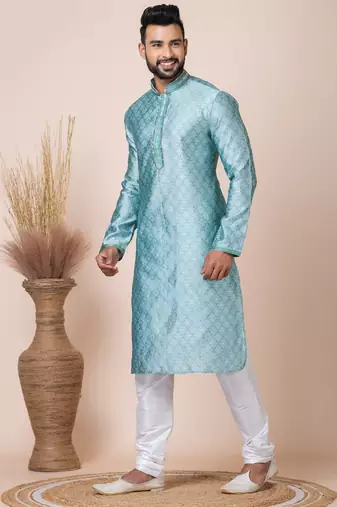 Green designer festive wear jacquard kurta-pajama