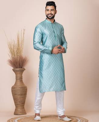 Green designer festive wear jacquard kurta-pajama 3