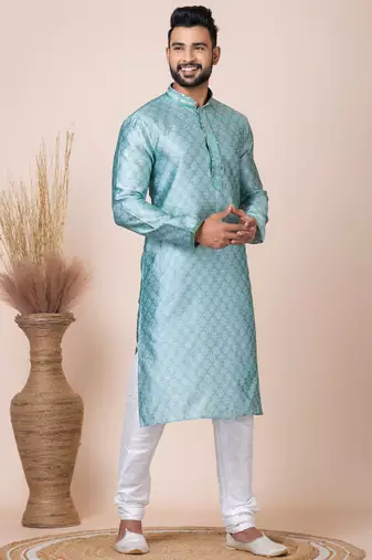 Green designer festive wear jacquard kurta-pajama