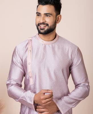 Peach designer festive wear jacquard kurta-pajama 4
