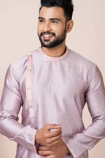 Peach designer festive wear jacquard kurta-pajama