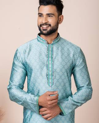 Green designer festive wear jacquard kurta-pajama 4