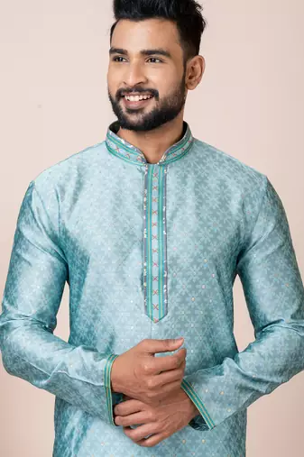 Green designer festive wear jacquard kurta-pajama