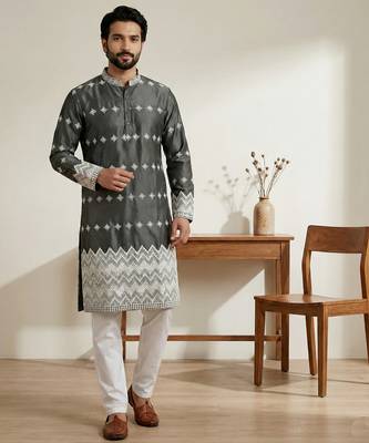 Black designer festive wear satin kurta-pajama 4