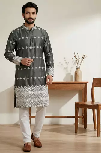 Black designer festive wear satin kurta-pajama