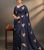 Blue Color Sequins Work And Multi Thread Embroidery Work Georgette Saree 