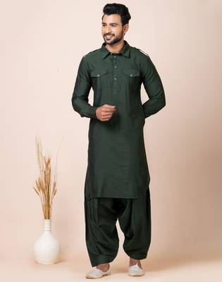 Green designer festive wear viscose pathani-suits 1