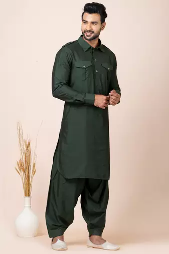 Green designer festive wear viscose pathani-suits