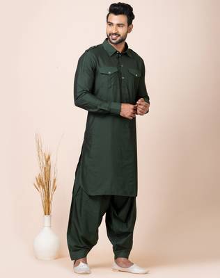 Green designer festive wear viscose pathani-suits 3