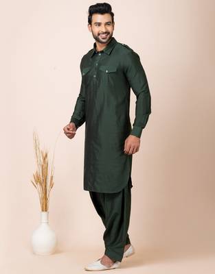 Green designer festive wear viscose pathani-suits 4
