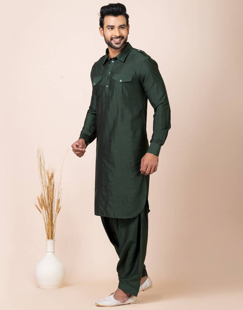 Green designer festive wear viscose pathani-suits