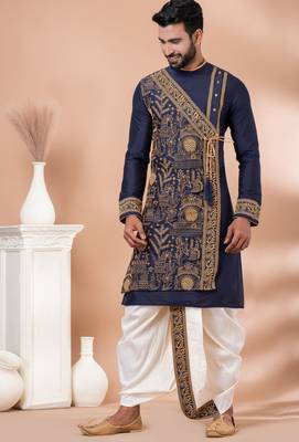 Navy blue designer festive wear viscose kurta-pajama 1
