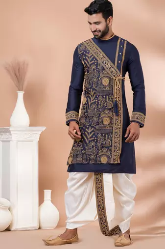Navy blue designer festive wear viscose kurta-pajama