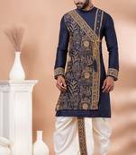 Navy blue designer festive wear viscose kurta-pajama