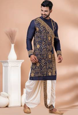 Navy blue designer festive wear viscose kurta-pajama 3