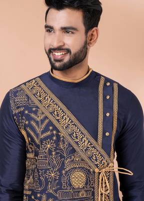 Navy blue designer festive wear viscose kurta-pajama 4