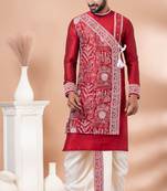 Red designer festive wear viscose kurta-pajama