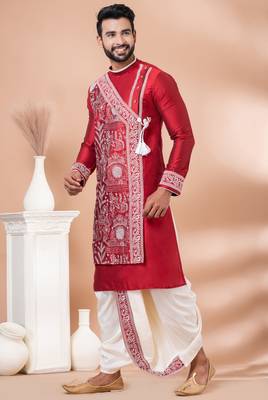 Red designer festive wear viscose kurta-pajama 2