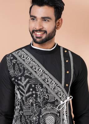Black designer festive wear viscose kurta-pajama 4