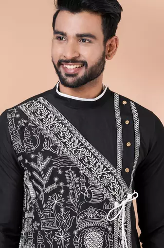 Black designer festive wear viscose kurta-pajama