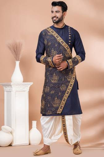 Navy blue designer festive wear viscose kurta-pajama