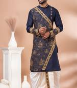 Navy blue designer festive wear viscose kurta-pajama