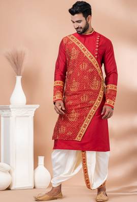 Red designer festive wear viscose kurta-pajama 1