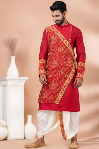 Red designer festive wear viscose kurta-pajama