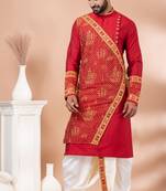 Red designer festive wear viscose kurta-pajama