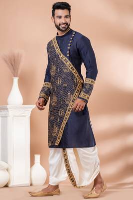 Navy blue designer festive wear viscose kurta-pajama 2