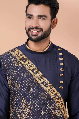 Navy blue designer festive wear viscose kurta-pajama