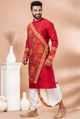 Red designer festive wear viscose kurta-pajama 4