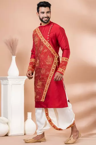 Red designer festive wear viscose kurta-pajama
