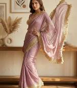 Onion Pink Color Jari Woven Butti Work Moss Silk Saree